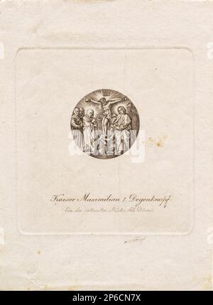 Après Albrecht Dürer, Crucifixion a appelé l'épée pommel de Maximilian, 1787–1887, gravure sur papier. Banque D'Images