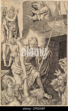 Après Lucas van Leyden, Christ in Limbo, gravure. Banque D'Images