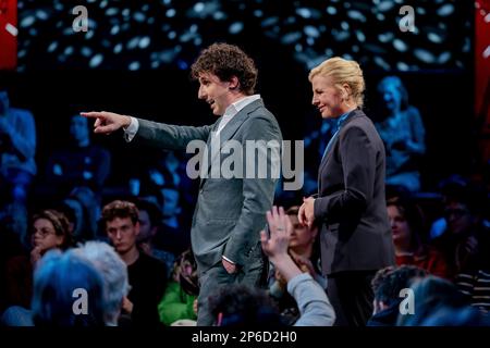 ROTTERDAM - Jesse Klaver et Attje Kuiken lors d'une réunion de campagne de GroenLinks et du PvdA pour les élections du Conseil provincial. ANP ROBIN VAN LONKHUIJSEN pays-bas sortie - belgique sortie Banque D'Images