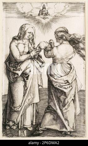 Albrecht Dürer, la Vierge au bébé Christ et à Sainte Anne, 1500–1501, gravure sur papier. Banque D'Images