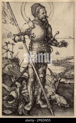 Albrecht Dürer, Saint George à pied, 1504–1505, gravure sur papier. Banque D'Images