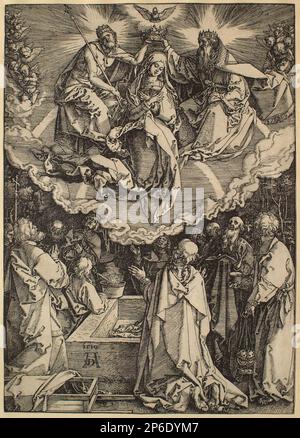 Albrecht Dürer, la vie de la Vierge : l'Assomption et le couronnement de la Vierge, 1510, coupe de bois sur papier. Banque D'Images