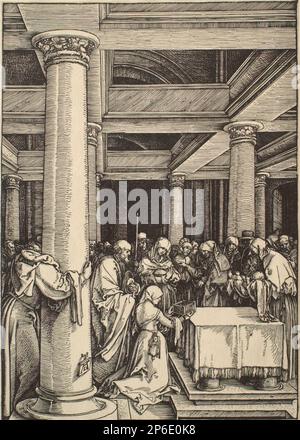 Albrecht Dürer, la vie de la Vierge : la présentation dans le Temple, 1505, coupe de bois sur papier. Banque D'Images