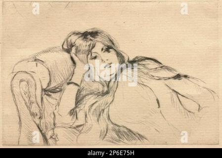 Berthe Morisot, jeune femme couché sur une chaise longue, point sec sur papier. Banque D'Images