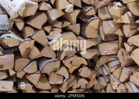 pile de bois de chauffage neigeux Banque D'Images