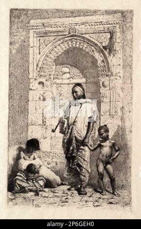 Mariano José Maria Bernardo Fortuny y Carbó, famille marocaine, 1862, gravure sur papier. Banque D'Images