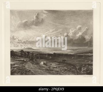 David Lucas, Hampstead Heath, Harrow in the distance, 1846, imprimé de 1992 à 93, mezzotint sur papier vélin blanc. Banque D'Images