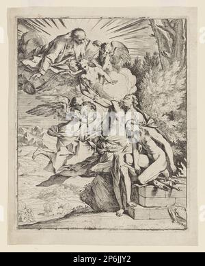 Pietro Testa, le sacrifice d'Isaac, 1640/42, gravure sur papier ivoire posé. Banque D'Images