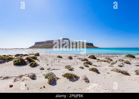 Plage de Balos, péninsule de Gramvoussa, préfecture de Hania, Crète. Grèce. Banque D'Images