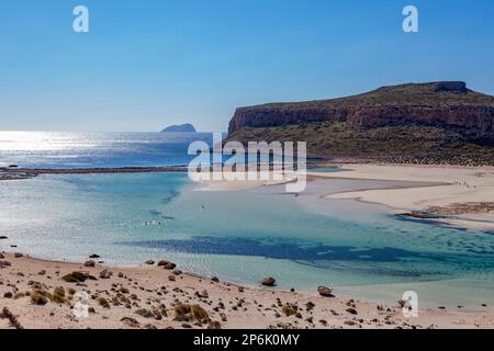 Plage de Balos, péninsule de Gramvoussa, préfecture de Hania, Crète. Grèce. Banque D'Images