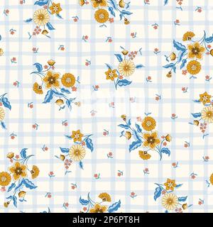 Fleurs chintz indiennes et motif Plaid Vector sans couture Illustration de Vecteur