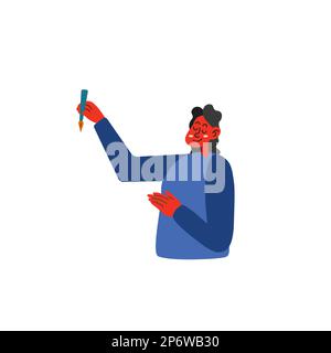 Femme peintre en processus de création d'image. Artiste avec une brosse de peinture dans une main au moment de l'inspiration. Illustration de Vecteur