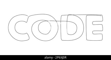 Une ligne continue de mot de code. Concept de vecteur d'illustration à trait fin. Dessin de contour idées créatives. Illustration de Vecteur