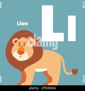 Mignon enfants ABC alphabet mots de carte de mémoire avec la lettre L pour les enfants apprenant le vocabulaire anglais. LION. Illustration vectorielle Illustration de Vecteur