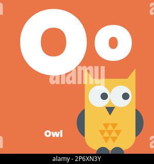 Mignon enfants ABC alphabet mots de carte de mémoire avec la lettre O pour les enfants apprenant le vocabulaire anglais. Hibou. Illustration vectorielle Illustration de Vecteur