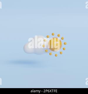 Icône prévisions météo. Nuageux avec soleil. Panneau météorologique. Sur fond rose 3D rendu. Banque D'Images