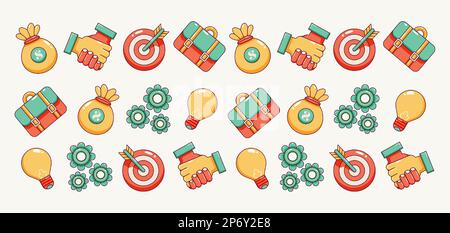 Stratégie commerciale. Motif d'icône de cible, d'équipement, de relation, d'idée et de sac Illustration de Vecteur