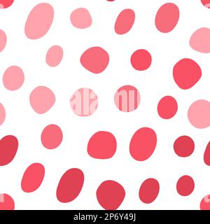 Motif rose ovales sans couture. Points rouges monochromes de taille aléatoire sur fond blanc. Imprimé cercles sur toute la surface Banque D'Images