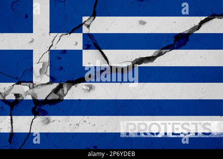 Manifestation en Grèce. Rassemblement en Grèce. Bannière de protestation du concept du drapeau de la Grèce Banque D'Images