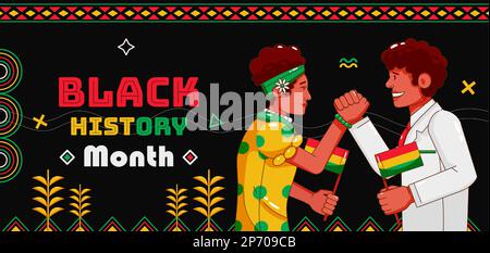 Le mois de l'histoire des Noirs, illustration de l'homme et de la femme qui se secouent la main encourageant Illustration de Vecteur