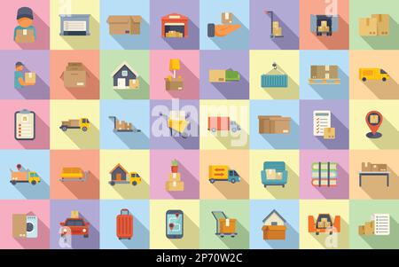 Les icônes de services de maison mobile définissent un vecteur plat. Boîte de rangement. Déplacement de la cargaison Illustration de Vecteur