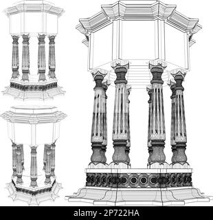 Ancienne colonne Octagon structure de construction de Temple Vector. Illustration isolée sur fond blanc. Une illustration vectorielle du Temple Octagon. Illustration de Vecteur