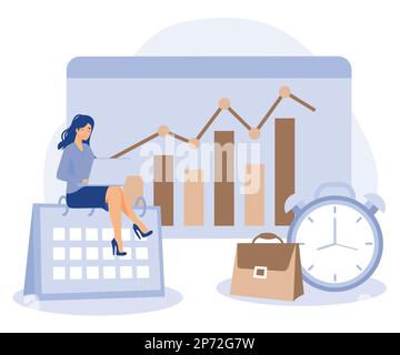 Concept de gestion d'entreprise, système de suivi du temps et de la présence, illustration moderne à vecteur plat Illustration de Vecteur