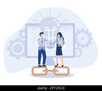 Concept de partenariat, discussion, projet de collaboration, collecte de fonds d'entreprise, investissement de démarrage, brainstorming, travailler ensemble et partager des opinions, à plat Illustration de Vecteur