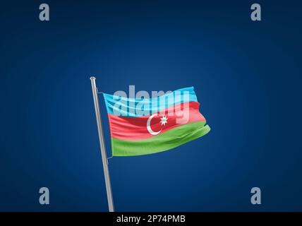 Aerbaijan agitant le drapeau dans le beau ciel.FLFLFLpole Banque D'Images