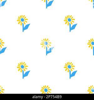 Motif sans couture avec illustration stylisée tournesol de style de coupe de couleur bleue et jaune sur fond blanc Illustration de Vecteur