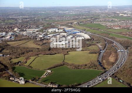 Vue aérienne de Birstall près de Leeds, West Yorkshire, Royaume-Uni Banque D'Images