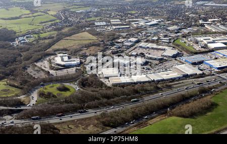 Vue aérienne de Birstall près de Leeds, West Yorkshire, Royaume-Uni Banque D'Images