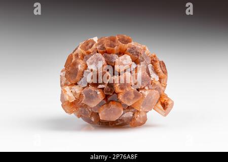 Groupe rayonnant de cristaux prismatiques de Pierre de gemme minérale d'aragonite brute sur fond gris avec ombre. Aragonite Spoutniks ou Twinned Crystals Macro Banque D'Images