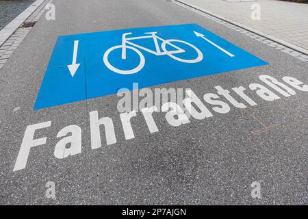 Piste cyclable, marquage sur la chaussée, Fribourg, Bade-Wurtemberg, Allemagne Banque D'Images