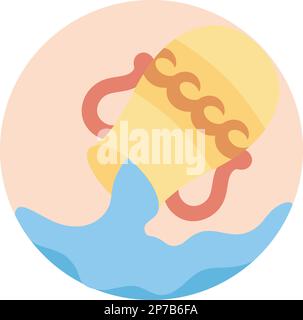 Aquarius mignon signe du zodiaque icône vectorielle ronde Illustration de Vecteur