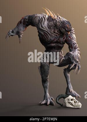 3D-illustration d'un étranger dangereux isolé très fort avec des ongles aiguisé au rasoir Banque D'Images