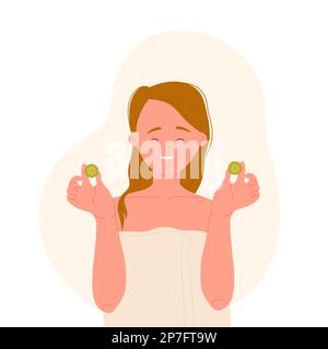 Bonne routine de peau de visage de fille. Soins de beauté, rafraîchissement masque vecteur illustration Illustration de Vecteur