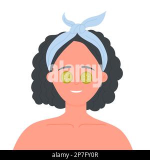 Peau de visage masque de concombre. Masque de soins de beauté nourrissant, illustration vectorielle de routine du visage du matin Illustration de Vecteur