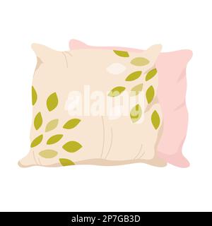 Pile d'oreillers décoratifs. Coussin de chambre doux, intérieur confortable illustration vectorielle Illustration de Vecteur