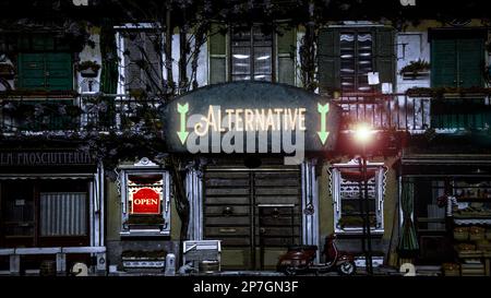 Signposts avec la voie directe à l'alternative Banque D'Images