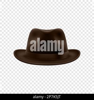 Vector 3D Realistic Brown Vintage Classic Gentleman chapeau, Cap Icon gros plan isolé. Vue avant. Modèle de conception de bonnet unisex pour homme. Illustration vectorielle Illustration de Vecteur