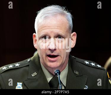 8 mars 2023, Washington, District de Columbia, États-Unis: Le lieutenant-général SCOTT BERRIER, directeur, Agence du renseignement de la défense (DIA), s'exprimant lors d'une audience du Comité du renseignement du Sénat au Capitole des États-Unis. (Credit image: © Michael Brochstein/ZUMA Press Wire) USAGE ÉDITORIAL SEULEMENT! Non destiné À un usage commercial ! Banque D'Images