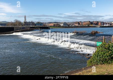 Trews weir dans l'exe de la rivière à Exeter Banque D'Images