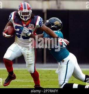 Buffalo Bills running back Marshawn Lynch (23) looks for some running room  in the second quarter against the New England Patriots at Gillette Stadium  in Foxborough, Massachusetts on November 9, 2008. (UPI