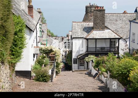 Vue sur la rue principale de Clovelly Devon, Angleterre Banque D'Images