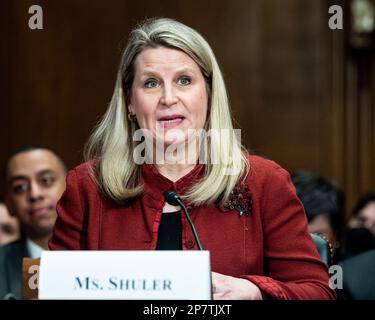 Washington, États-Unis. 08th mars 2023. Liz Shuler, président de l'AFL-CIO, s'exprimant lors d'une audience du Comité sénatorial de la santé, de l'éducation, du travail et des pensions au Capitole des États-Unis. Crédit : SOPA Images Limited/Alamy Live News Banque D'Images