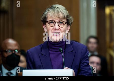 Washington, États-Unis. 08th mars 2023. Mary Kay Henry, Présidente internationale, Service Employees International Union, s'exprimant lors d'une audience du Comité sénatorial de la santé, de l'éducation, du travail et des pensions au Capitole des États-Unis. Crédit : SOPA Images Limited/Alamy Live News Banque D'Images