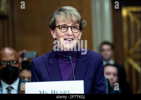 Washington, États-Unis. 08th mars 2023. Mary Kay Henry, Présidente internationale, Service Employees International Union, s'exprimant lors d'une audience du Comité sénatorial de la santé, de l'éducation, du travail et des pensions au Capitole des États-Unis. Crédit : SOPA Images Limited/Alamy Live News Banque D'Images