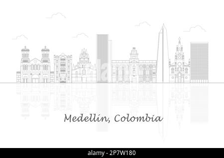 Aperçu Skyline panorama de la ville de Medellin, Colombie - illustration vectorielle Illustration de Vecteur