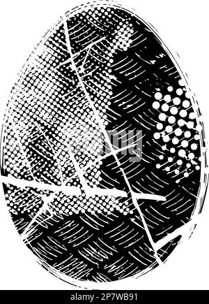 Grunge noir et blanc en forme d'oeuf de Pâques. Illustration vectorielle. Isolé. Symbole des fêtes de Pâques en détresse. Élément de design artistique pour l'impression Illustration de Vecteur